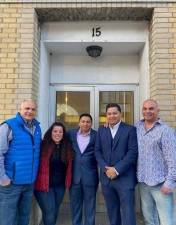 Pictured with Town of Monroe Supervisor Tony Cardone and Councilman Sal Scancarello are Jenny Carillo, the president of the Greater Monroe Chamber of Commerce, and Somni Restaurant owners, Luis and Manuel Naula. Photo by the Town of Monroe.