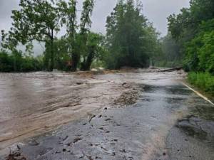 Flooding near the Long Mountain traffic circle on Sunday, July 9, 2023.