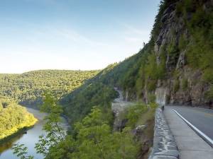 The Hawk’s Nest connects the railroad city of Port Jervis to the bluestone village of Hancock. The unique highway along the Delaware River has been featured in many car advertisements and commercials. Provided photo.