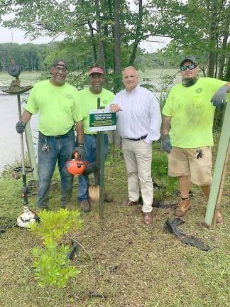 Pictured with Town Supervisor Cardone are Webster Johnson, Victor Thompson and Michael Wilson of the Town of Monroe Maintenance Department. Photo provided by the Town of Monroe.