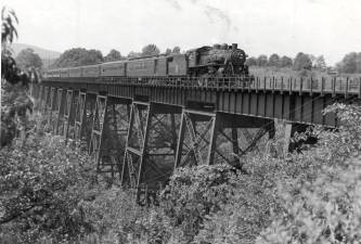 This large railroad viaduct, known as the Orr Mills Trestle, once spanned the Moodna Creek and Route 32 in Cornwall. However, like much of the Middletown Branch, it has almost entirely vanished today.