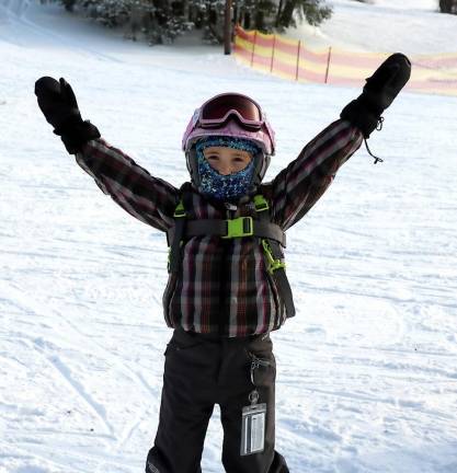 Sara Walicki, 5, is having a great time skiing on the first opening day of the season at Mount Peter Ski Area.