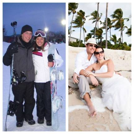 Laura Norberg of Central Valley, N.Y. &quot;Our first date in the snow and our wedding in the sand.&quot;