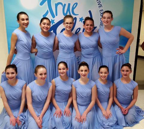 The Terpsichore Junior Company A team, which earned first place in the teen large group lyrical competitive category and fifth place overall for all large teen groups, in the back row and from the left: Madison Vassallo, Sofia Morales, Meghan Jezik, Annabelle Hairston and Kerry Behringer. Front row: Bridget Quiroga, left, Grace McCleary, Ava Simone, Sydni Belnick, Ella Katzman and Sofia Bevacqua.