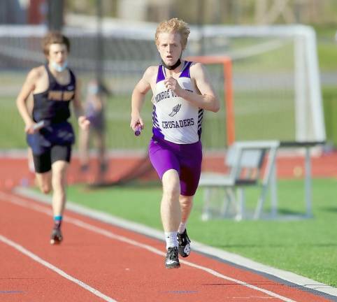 Keith Allen took first in the 800 and the long jump; he also helped the 4x400 and the 4x800 relay teams to victory.