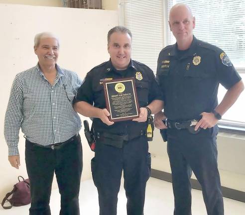 Sergeant Adam Basilicata has retired after 19 years of dedicated service and commitment to the Village of Harriman. He is flanked by Harriman Village Mayor Lou Medina on the left and Harriman Police Chief Dan Henderson on the right. Photo provided by the Village of Harriman.