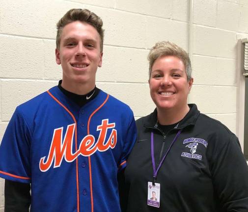 Photo by William Dimmit Andrew Salkin is the Monroe-Woodbury High School &quot;Athlete of the Week.&quot; He is pictured here with Athletic Director Lori Hock.