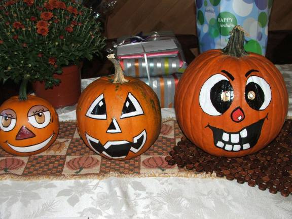 Submitted by Janice Barth of Monroe, N.Y. &quot;I painted these three pumpkins for a Croton-On-Hudson Pierre Van Cortlandt Middle School Sixth Grade Classroom. They are auctioned off right before Halloween to three very lucky students.&quot;