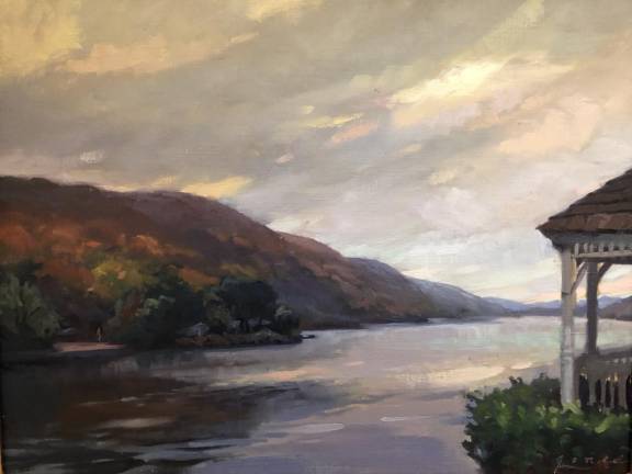 Best Greenwood Lake scene painting: Before the Rain, oil by Jacqueline Jones
