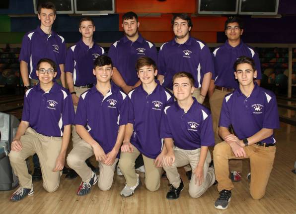 The Crusaders 2018-19 Boys Varsity Bowling Team: From left to right, beginning in front are Dylan Nyyko, Jason Fromowitz, Nick DiFranza, Jon Nowicki and Anthony Carraturo; and top row, from left: Evan Beers, Garrett Schimmel, Codi Clark, David Nebrasky and Richie Quiles.