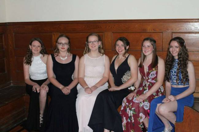 From left: Jaclyn Imhof, Katarina Woods, Erin McLoughlin, Alexis Newman, Erin Cytryn and Alysan Sullivan in their prom finery.