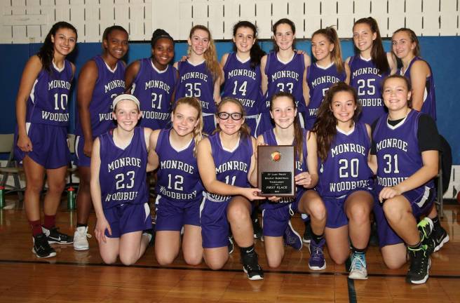 Crusaders JV Team also earned the title of Pearl River Tournament Champions. Front row, from left to right: Lindsey Sundheimer, Kelsey O&#x2019;Brien, Hanna Armstrong,Olivia Shippee, Courtney Key and Arianna Exarchakis; Back row: Ella Natal, Jada Gilkes, Layla Green, Mia Schoen, Lauren Morgante, Kiera Cunningham, Cassidy Stella, Moira Delaney and Emma Jenne.