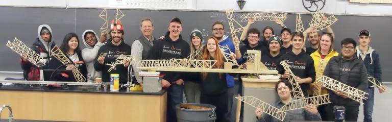 Bridge-building contestants from SUNY Orange's statics class