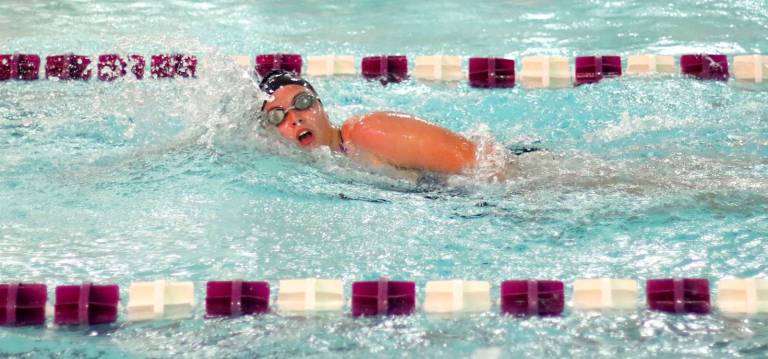 Photos by William Dimmit Jessica O&#x2019;Brien took first place in the 200 freestyle with a time of 2:12.27.