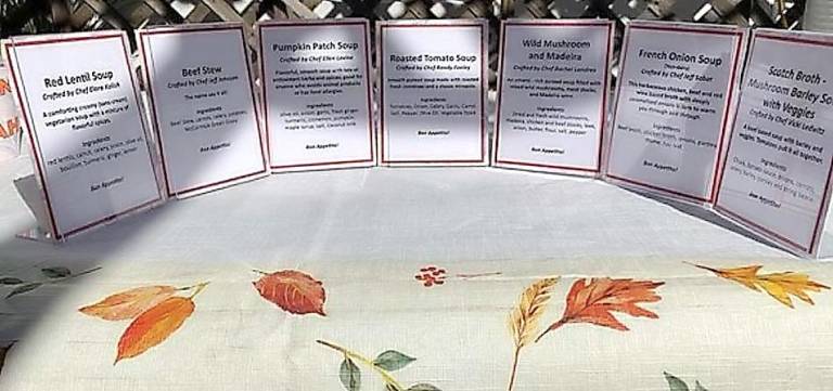 The menu from last year’s “Soup in the Sukkah” event at Monroe Temple Beth-El.
