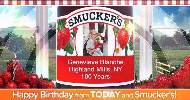 Smuckers, which sponsor's the Today Show's centenarian birthday segments, commemorates the occasions by placing their picture on the jelly jar label.