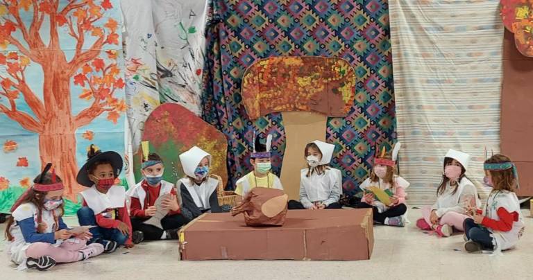 Members of Becky Crossley’s K/1 class at St. Paul Christian Education Center in Monroe performed their rendition of “The First Thanksgiving.”