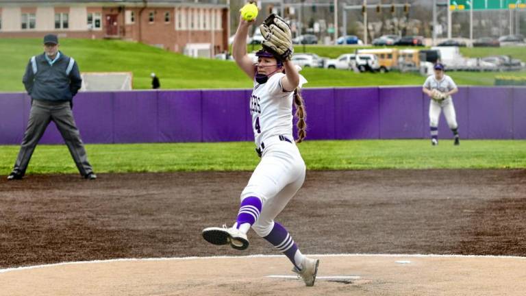 Crusader pitcher Val Petersen struck out 10 Middies in the game.