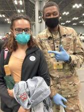 Monroe resident Kaseyan Serrano became the 250,000th individual to receive the COVID-19 vaccine at the Jacob Javits Center in New York City last week. Provided photo.
