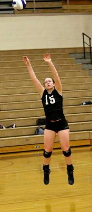 Photo by William Dimmit Kathleen Riegner, a captain of the Monroe-Woodbury Varsity Volleyball Team, is this week's &quot;Athlete of the Week.&quot; She is pictured here in a contest against Middletown High School last month.