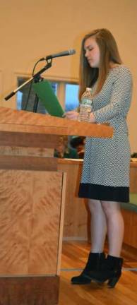 Emma Green reads &#xfe;&#xc4;&#xfa;The Butterfly,&#xfe;&#xc4;&#xf9; a poem by Pavel Freedman, a prisoner at the Theresienstadt concentration camp, at the Yom HaShoah Commemoration.