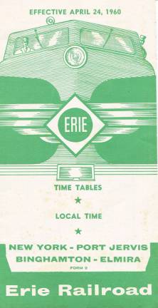 Photo courtesy of Monroe Historical Society Before Metro North and the MTA, there was the Erie Railroad. According to this schedule from April 24, 1960, a commuter could catch the train in Monroe at 6:25 a.m. or in Harriman four minutes later and arrive at the Barclay Street ferry in New York City by 8:10 a.m. &quot;Parlor, Pullman and Dining Car Service&quot; was available on many of the routes.