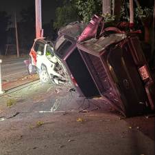 A 2018 Ford 150 left the roadway and crashed into a 2021 white Jeep in a driveway on Lakes Road in the Village of Monroe on June 27.