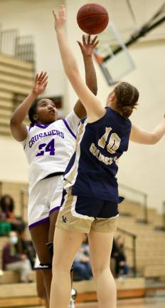 Layla Green hits a jump shot over her Goldback defender in the second half.