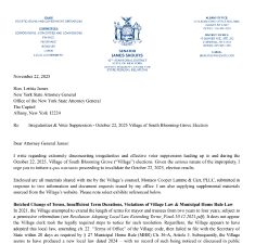 Copy of letter sent to Attorney General Letitia James from Sen. James Skoufis.