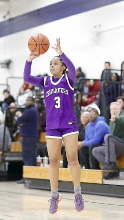 Madison Fileen was on target from long range as she hit five three-point shots in the Crusaders’ 62-24 victory over Newburgh Free Academy.