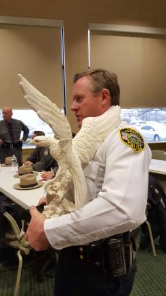 Town of Chester Police Chief Dan Doellinger with Dana Distributors' Special Recognition Award for his years of service to the community. (Photo provided)