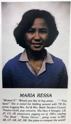 Maria Angelita Ressa, the winner of the Nobel Peace Prize, graduated from New Jersey’s Toms River High School North in 1982.