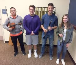 Pictured (from left): Daniel Luo, Viola, Alternate; Joshua LeViseur, Timpani, Alternate; Jason Pearson, Clarinet, Symphonic Band; Michelle Pretsch, Alternate.