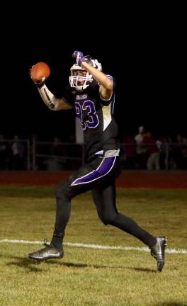 John McCormick (#83) celebrates his 20-yard touchdown in the fourth quarter.