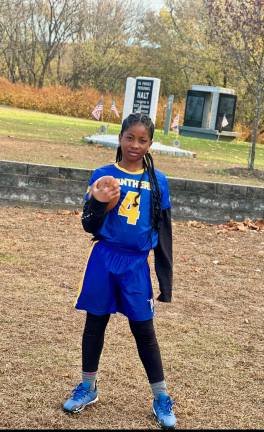 Jaelynn Monk, 10, plays running back in the Pike Area Youth Athletic League’s co-ed flag football program. (Photo by Jestin Monk)