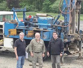Woodbury Councilmen Tom Burke and Bob Hunter recently joined Jerre Coleman with Fusco Engineering as he oversaw the soil boring test at the site of the John P. Burke Memorial Pool. Photos provided by Maria Hunter.