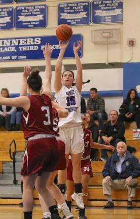 Melissa Alifano (#35) hits a jump shot against the Indians.
