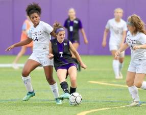 Francesca Donovan (7) got the Crusaders’ season started when she scored the first goal of the year. Photos by William Dimmit.