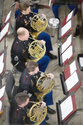 Members of the West Point Band's brass and percussion sections at United States Military Academy's iconic Cadet Chapel earlier this year. The West Point band continues its 2020 Masterworks Concert Series on Saturday, Feb. 22, at the Sugar Loaf Performing Arts Center.
