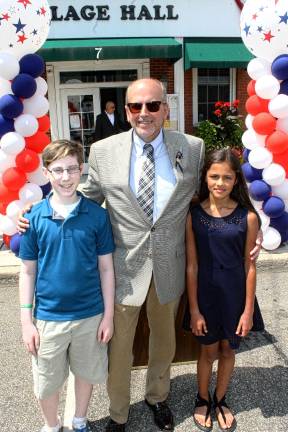 Village of Monroe Youth Trustee Benjamin Becker, Mayor Neil Dwyer and Youth Trustee Ava Mueller.