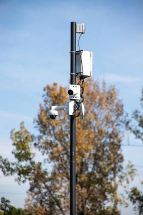 This is an automated license plate reader (ALPR) camera outside Chester Town Hall. The Town of Chester has 11 ALPRs, two of which are mounted on police cars. The Village of Chester has 18 ALPRs. Photos by Aja Brandt.