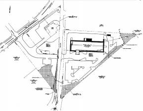 The initial site plan for the Avalon hotel project with wetlands noted.