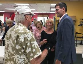 Assemblyman Colin Schmitt was recently welcomed at the Woodbury Senior Center in Highland Mills by more than 70 seniors. The assemblyman spoke for more than an hour and a half, answering questions on various issues and providing constituent services. This is a part of his ongoing effort to visit all senior centers serving the 99th Assembly District.