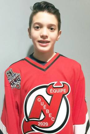 Goalie John Gazzola has been selected to represent the N.J. Junior Devils Quebec ice hockey team at the “61st Annual Tournoi International de Hockey Pee-Wee de Québec” on Feb. 14-23. John is a seventh grader at Monroe-Woodbury Middle School and a member of the NY Saints Travel Hockey Team and Monroe-Woodbury Modified Hockey Team. John is one of two goalies selected out of 26 to represent the Junior Devils at the Quebec Tournament. He will play against other teams from 20 different countries around the world. Good luck, John.