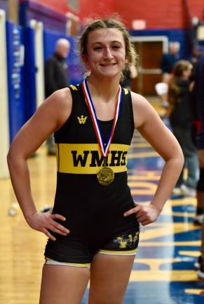 West Milford High School wrestler Maddie Hammett took first place at last year’s Lenape Valley jamboree. (Photo by Lauren Hammett)