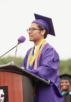 Valedictorian Parsad Saha addresses the crowd.
