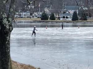 Locals laced up their skates and hit the ponds, which iced over in late December. Photos credit: Monroe Village Clerk Kim Zahra.