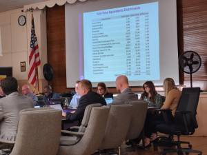 The second part of the Monroe-Woodbury Central School District’s proposed budget for the 2023-2024 was presented on March 15, 2023. Beside her is Patrick Cahill from Business &amp; Management Services.
