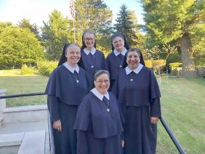 Clockwise from top-left: Sister Carole Marie Troskowski, Sister Ann Marie Archer, Mother Maria Catherine Iannotti, Sister Mary Josita Worlock, and Sister Dolores Marie Poll.