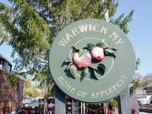Warwick Applefest sign at the Warwick Valley Chamber of Commerce's caboose headquarters - 2013